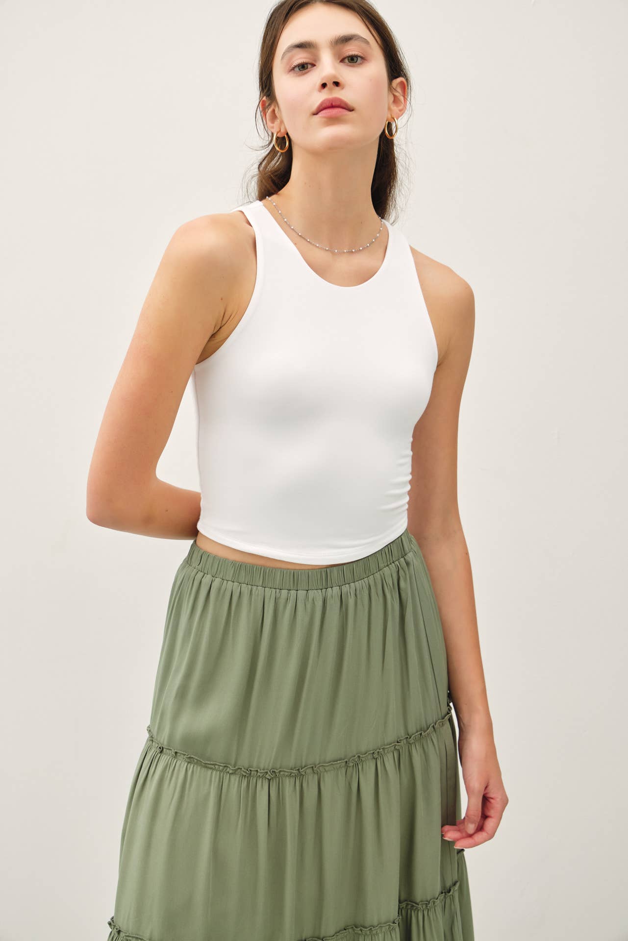 Off White High Neck Cropped Tank