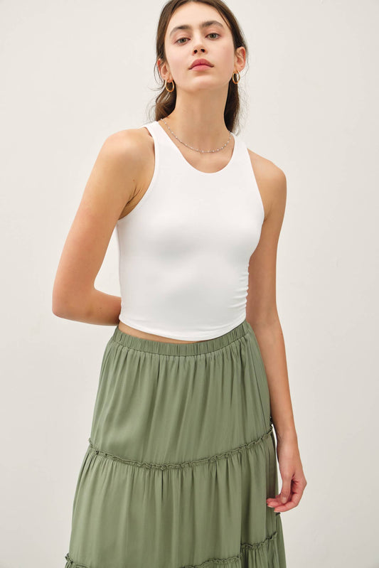 Off White High Neck Cropped Tank
