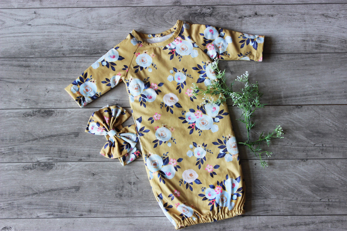 Infant Mustard Baby Gown and Bow