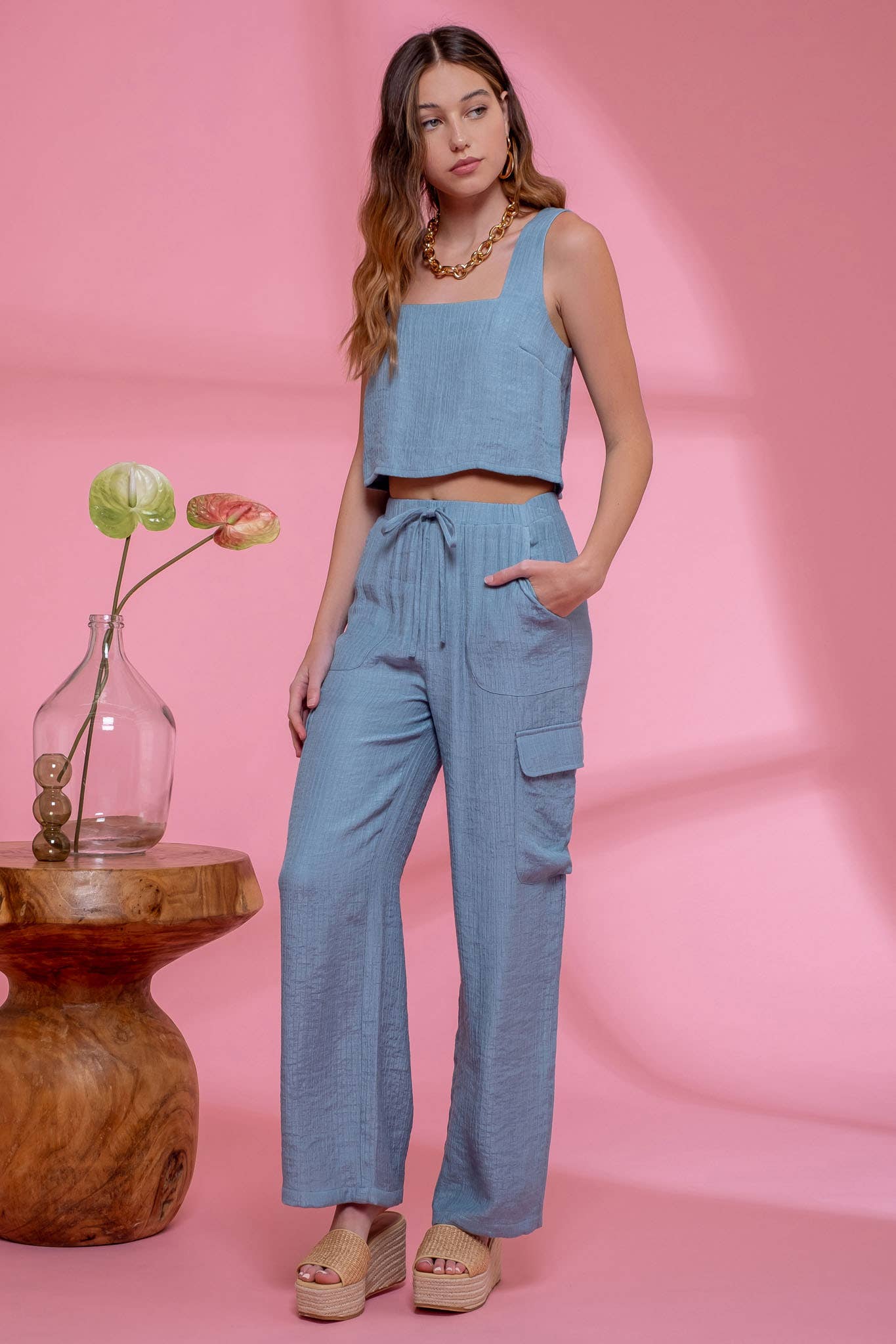 Olive Wide Leg Cargo Pants