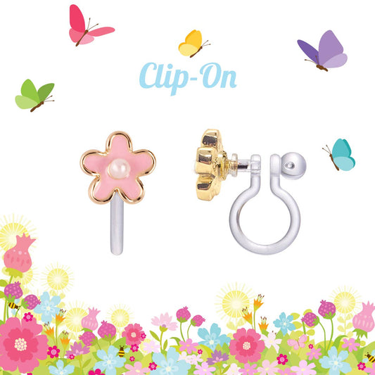 Pink Fancy Flower - Clip on Earrings