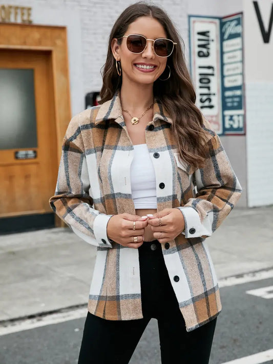 Brown Plaid Button Down Shacket