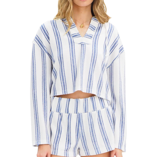 French Terry Baja Denim Blue Cropped Hoodie