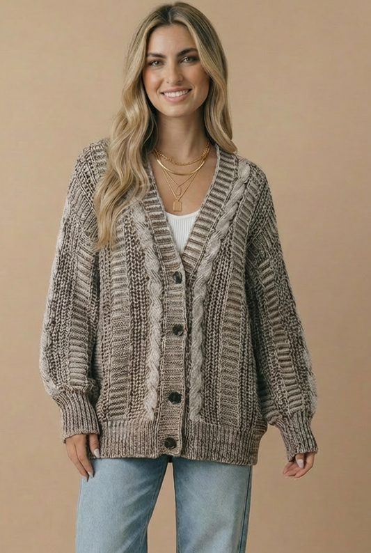 Button Down Oversized Chunky Cable Cardigan