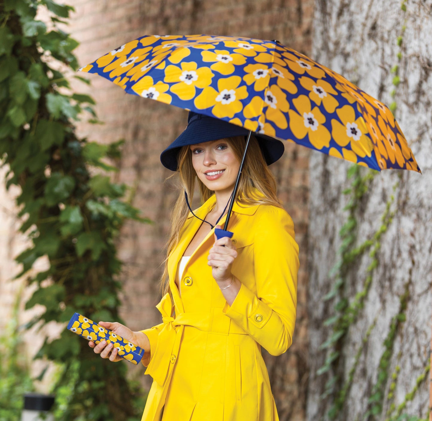 Yellow Floral Blue Bottle Umbrella