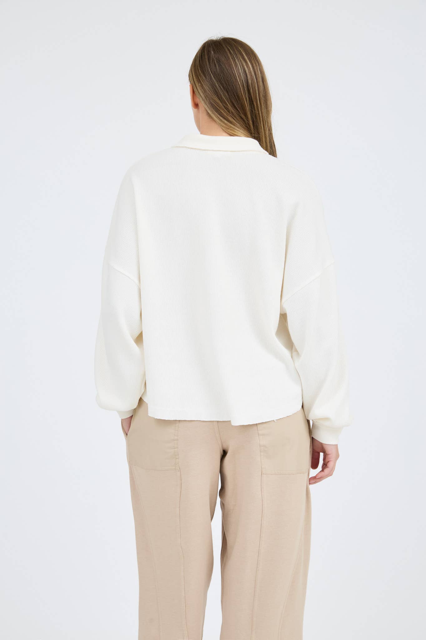 Ivory Raw Edge Collared Knit Top