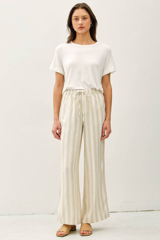 NATURAL STRIPED LINEN PANTS