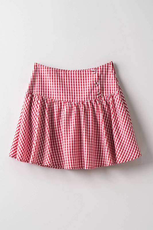 Red Gingham Side-Button Mini Skirt