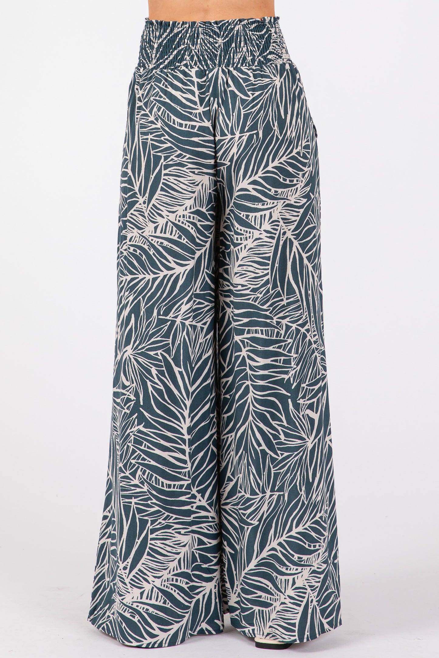Vintage Denim Print Wide Leg Pants