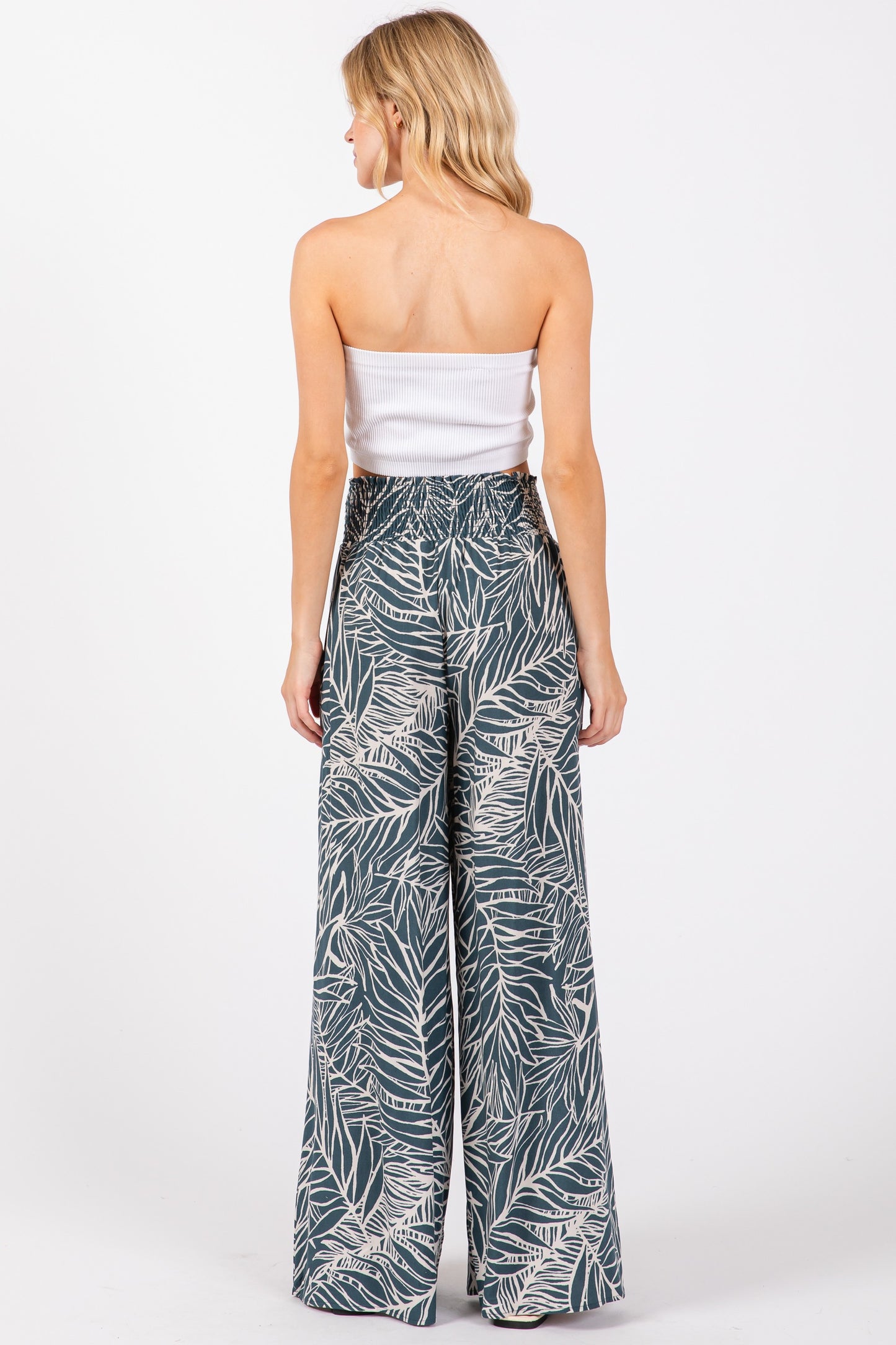 Vintage Denim Print Wide Leg Pants
