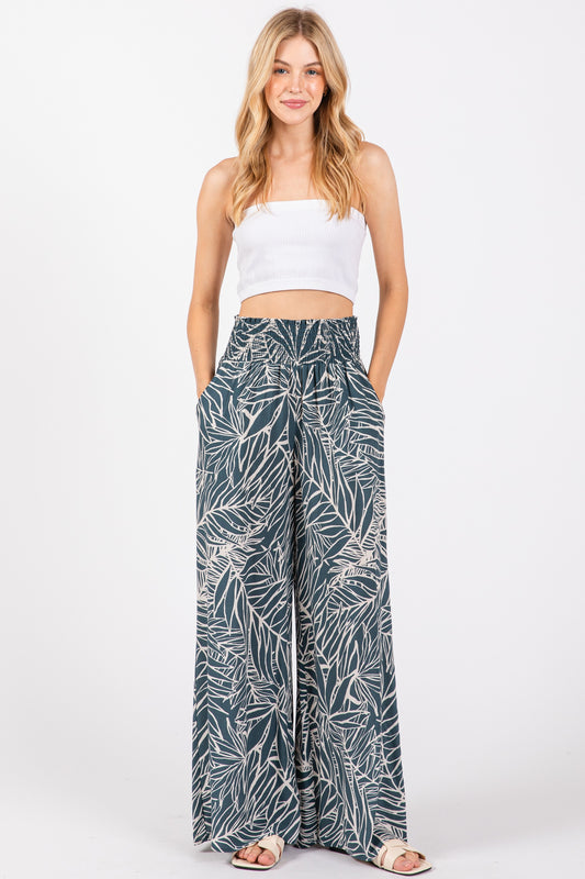 Vintage Denim Print Wide Leg Pants