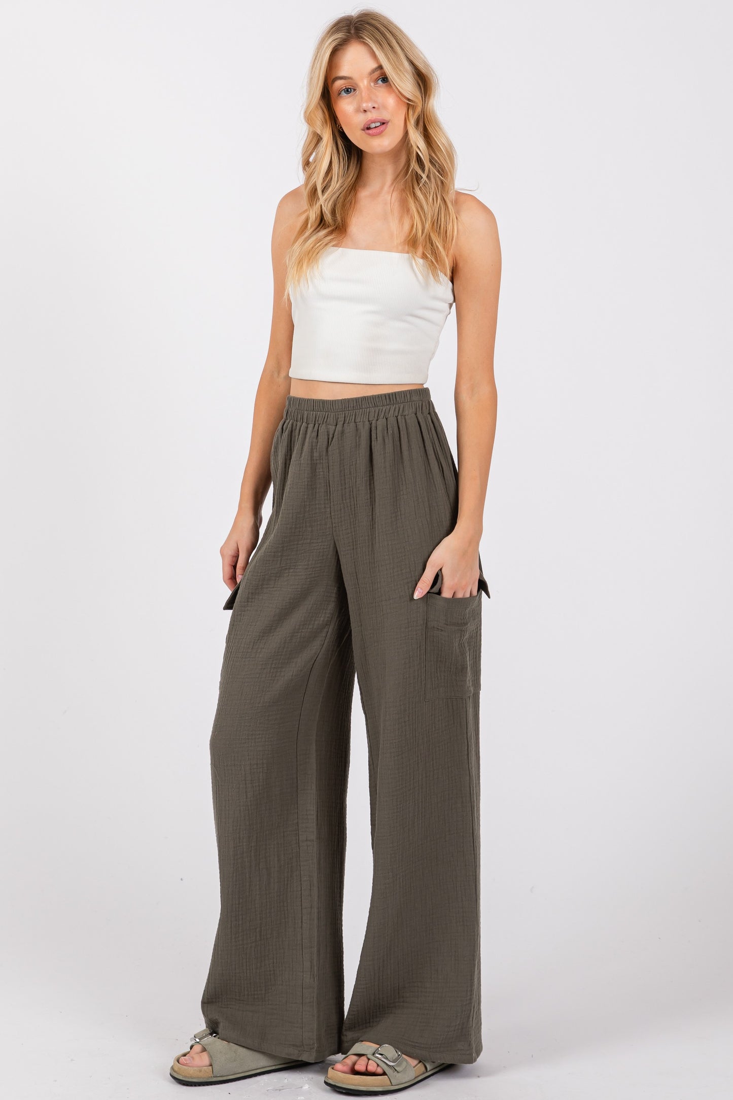 Dark Olive Pull On Cargo Pants