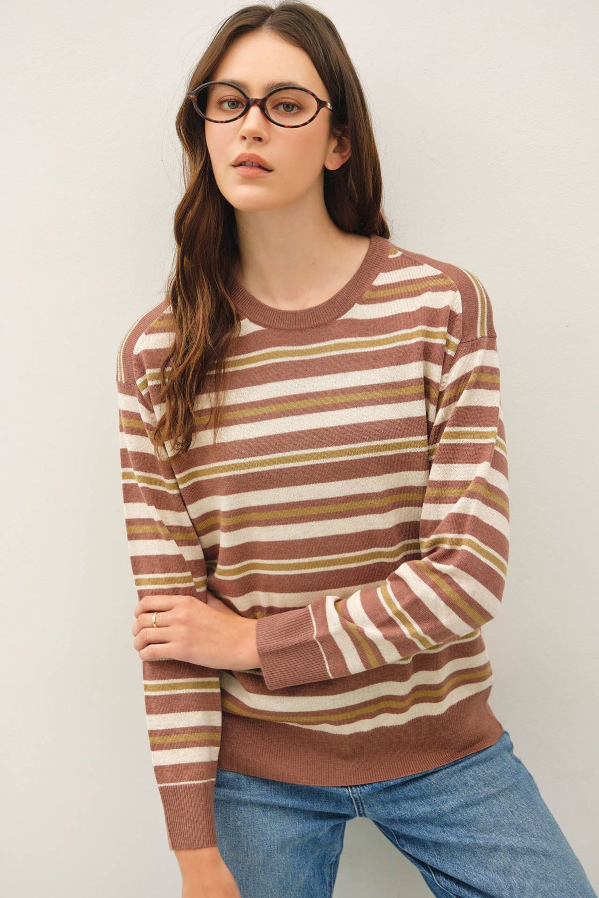 SEPIA LIGHT WEIGHT STRIPED SWEATER