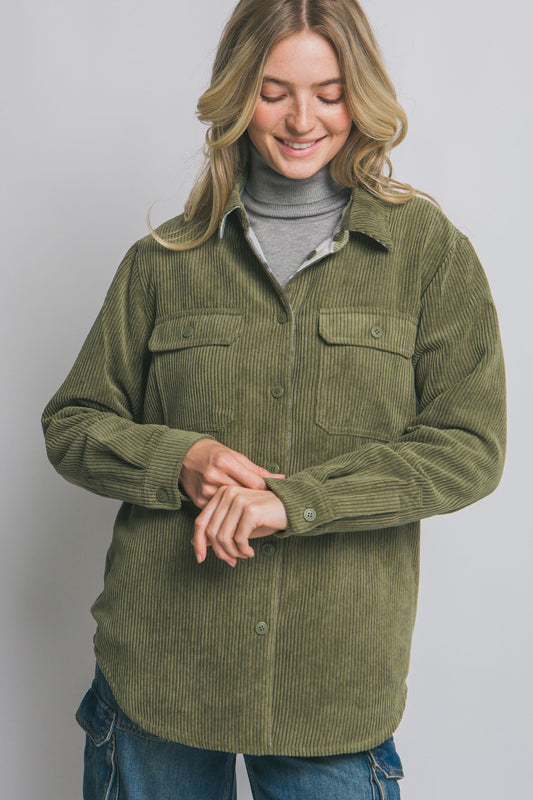 Olive Don't be Two Faced Reversible Corduroy Jacket