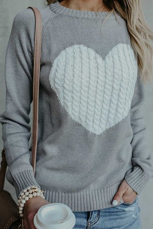 Grey with Ivory Heart Sweater