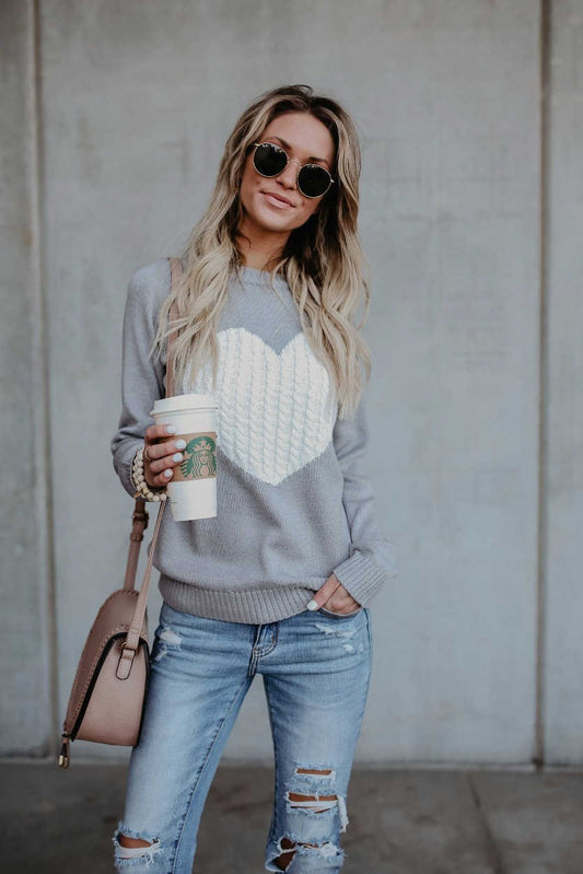 Grey with Ivory Heart Sweater