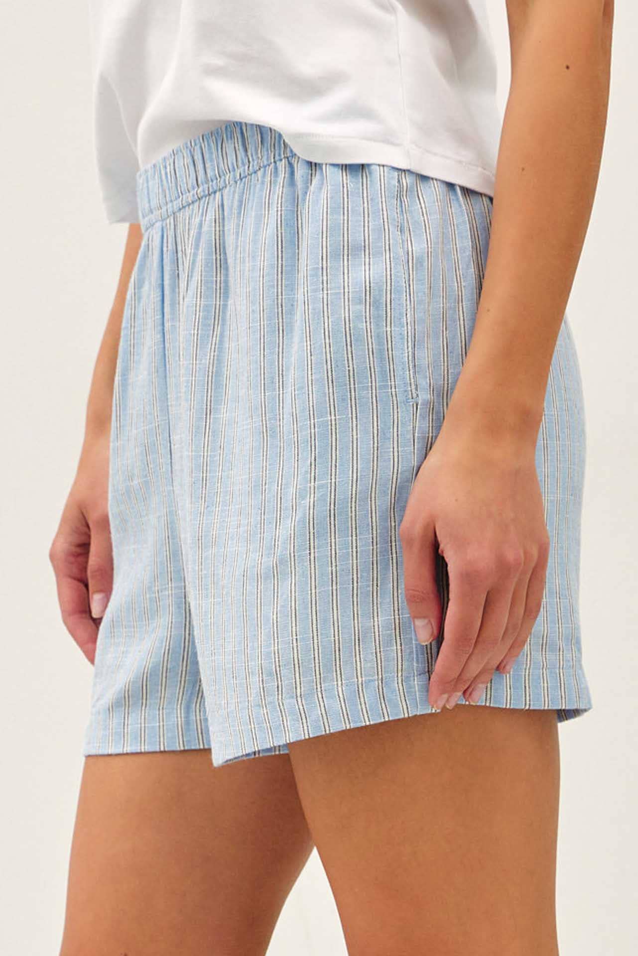 Hazelnut Striped Elastic Waist Shorts