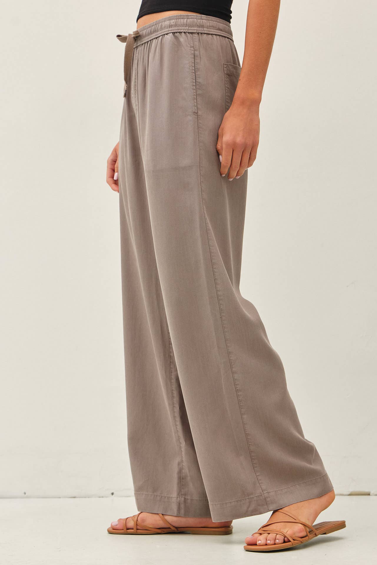 EARTH GREY TENCEL WIDE LEG PANTS