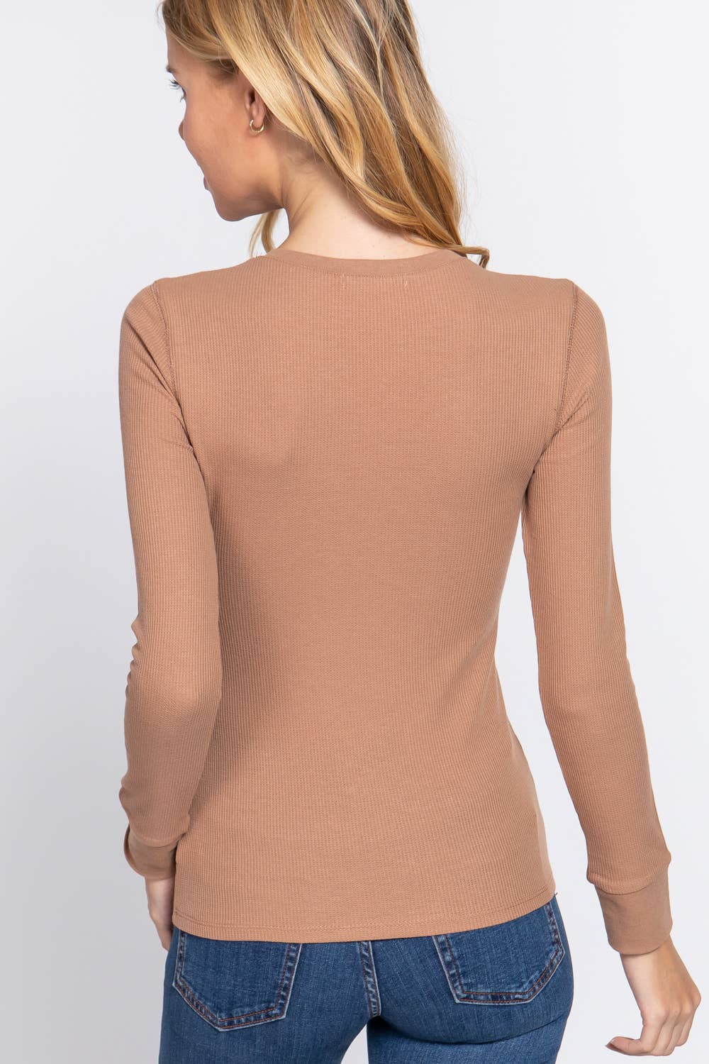 Long Sleeve Henley Thermal Knit Top