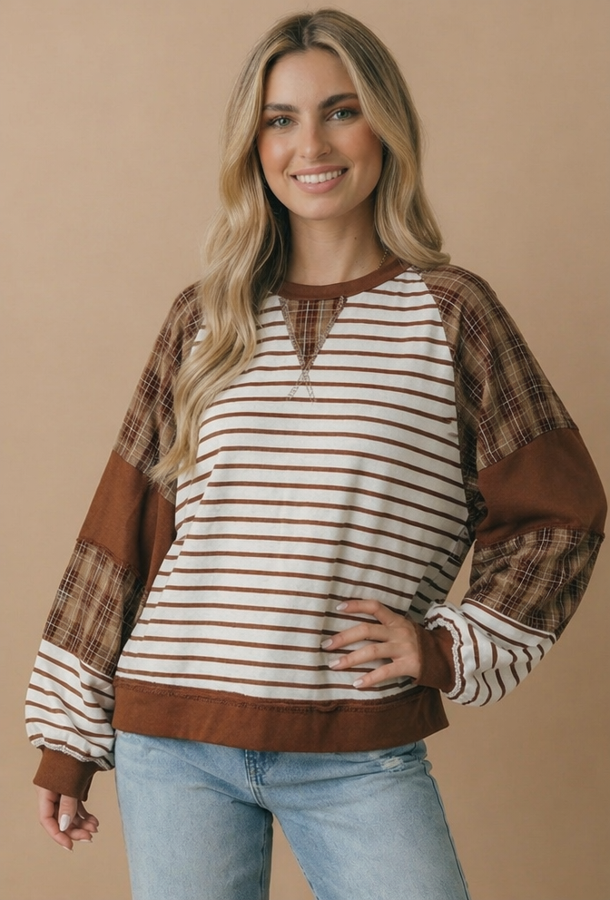 Ivory Oversized Color Block Knit Top