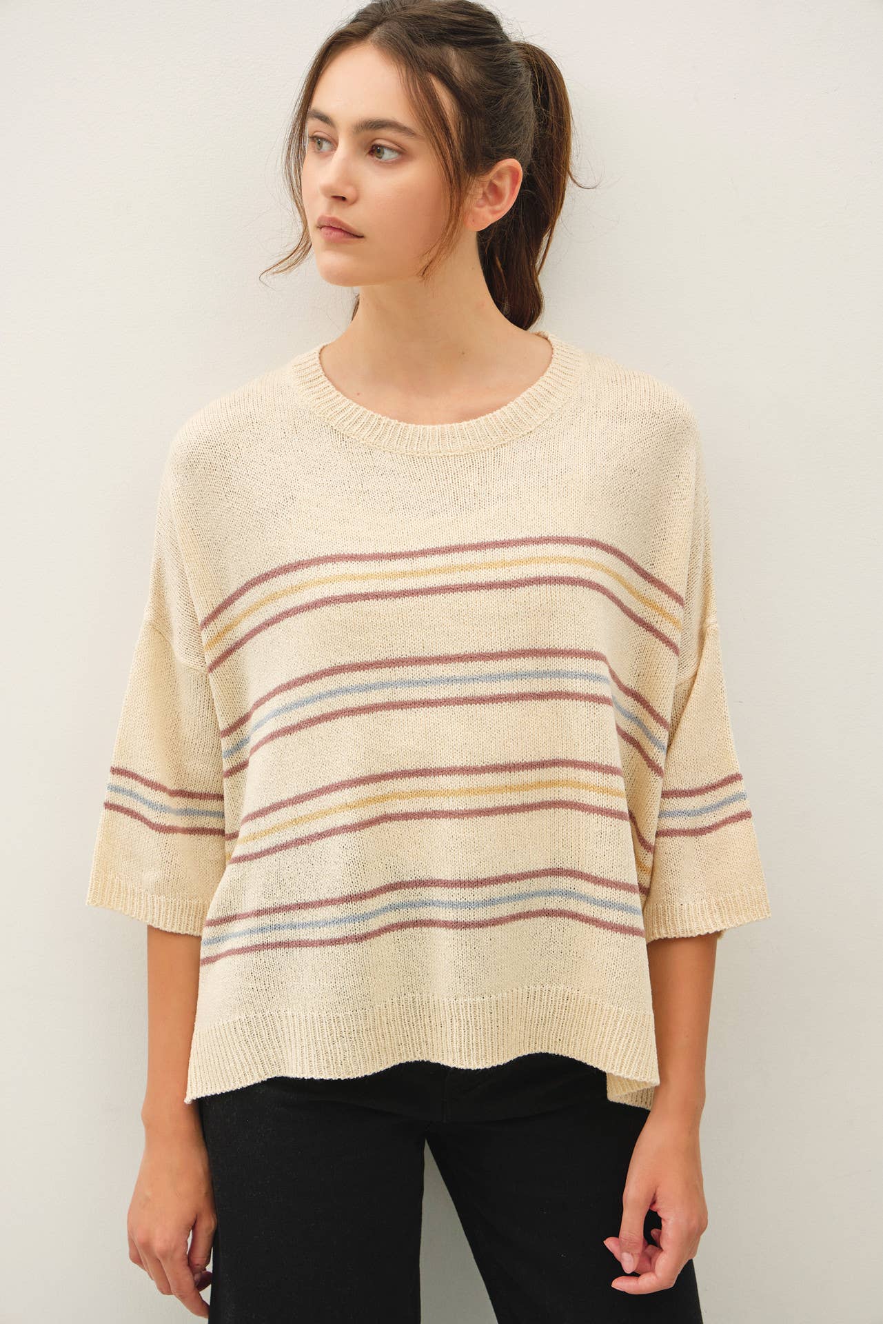 Vanilla Oversized Drop Shoulder Striped Sweater