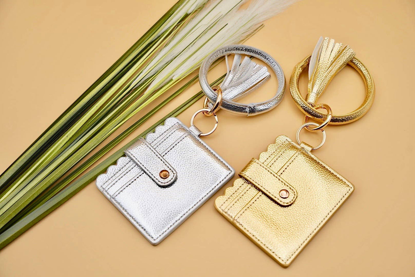 Leather Keychain Wallet With Wristlet Bangle Bracelet