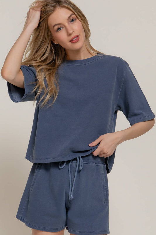 Navy Washed Terry Top