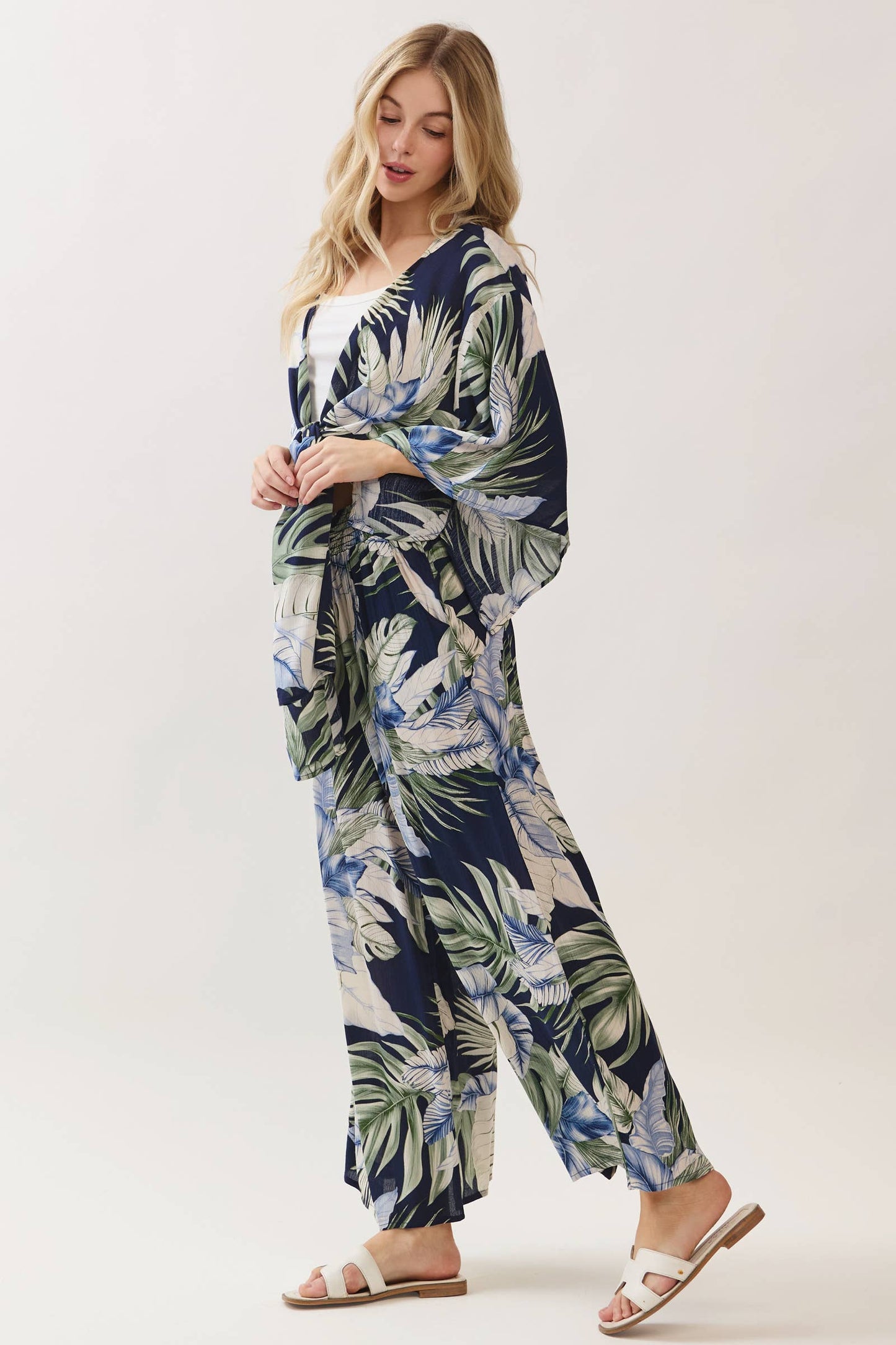 Navy Tropical Wide Leg Pant