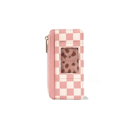 Pink Checkered Kedzie Zippered Wallet