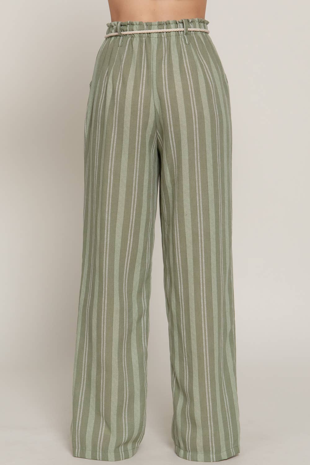Olive Robe Belt Striped Linen Pants