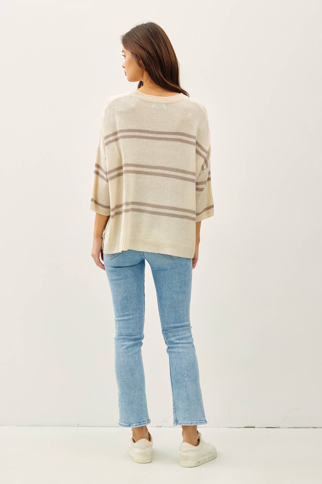 Pewter Drop Shoulder Striped Sweater