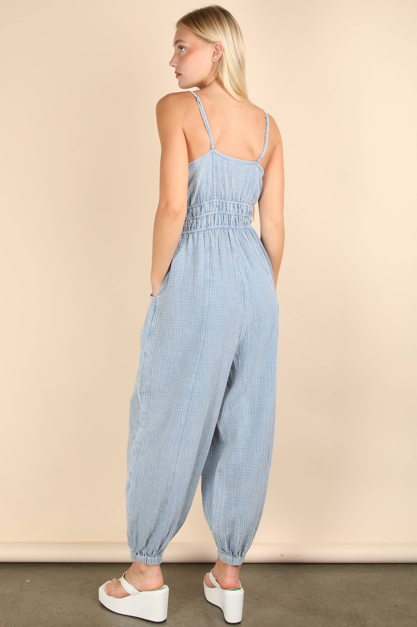 Denim Mineral Washed Gauze Jumpsuit