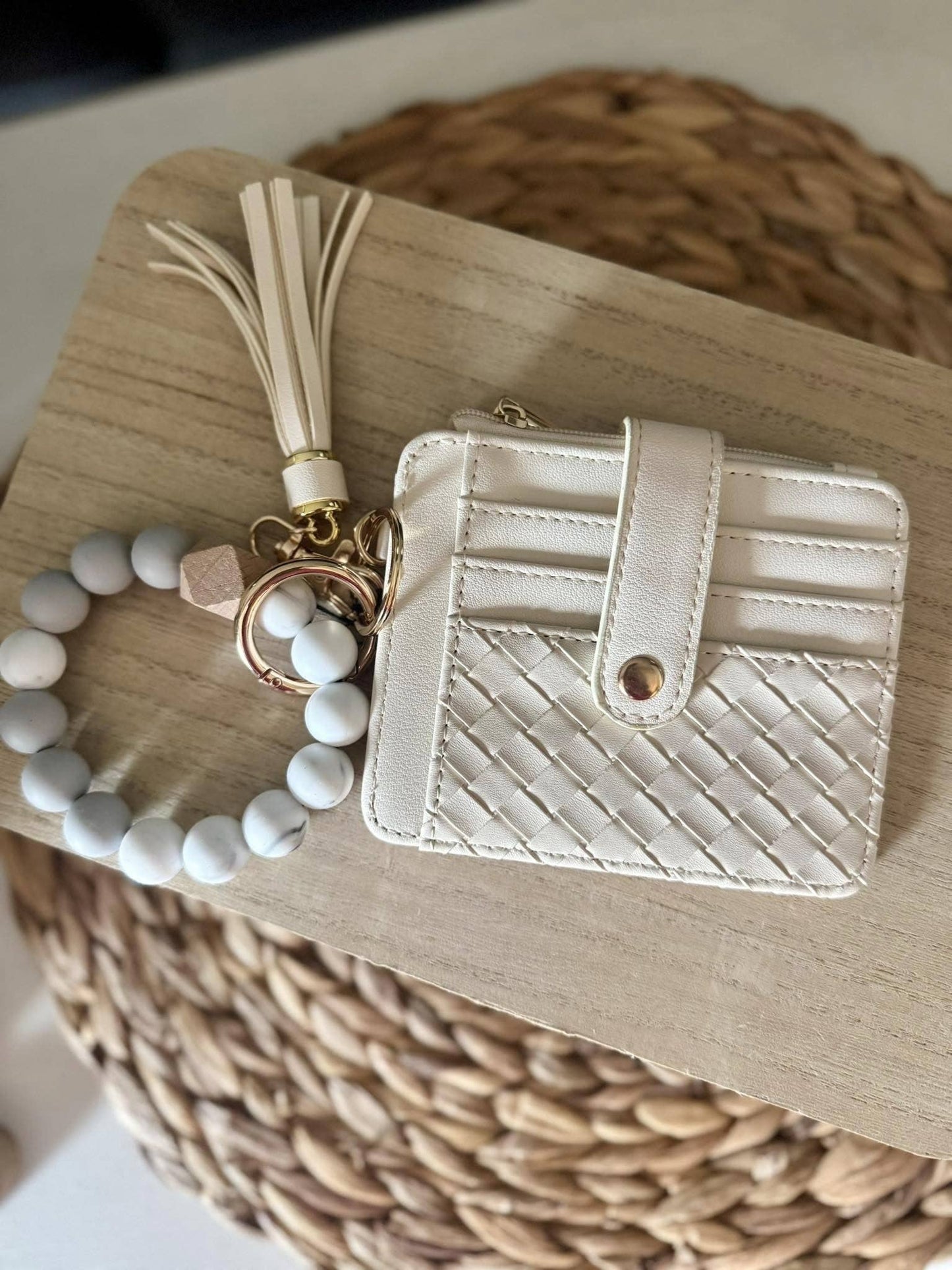 Quilted Beaded Keychain Bracelet Wallet