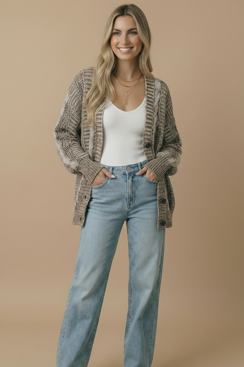 Button Down Oversized Chunky Cable Cardigan
