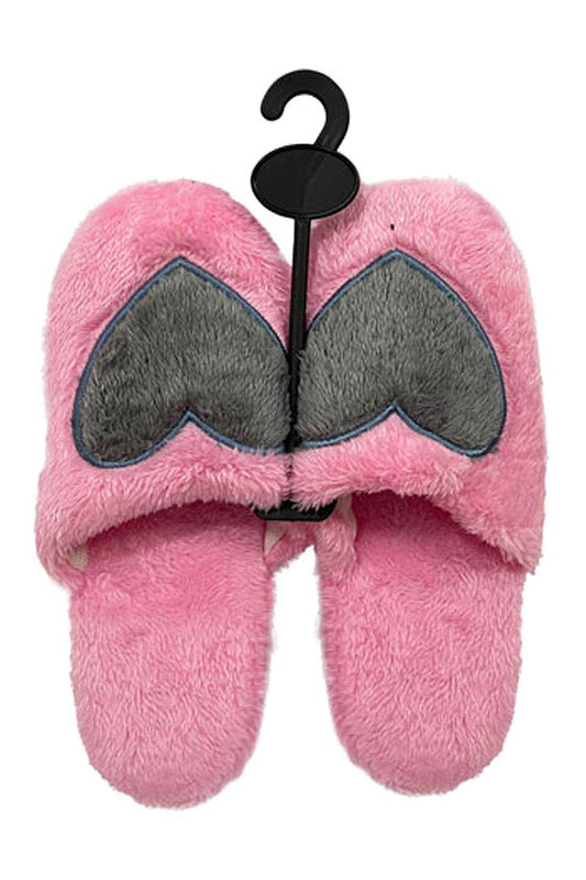 Big Heart Fuzzy Fleece Foam Lounge Slipper Slides