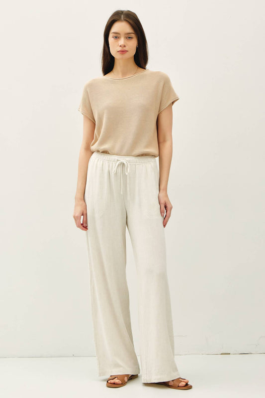 NATURAL LINEN BLEND WIDE LEG PANTS