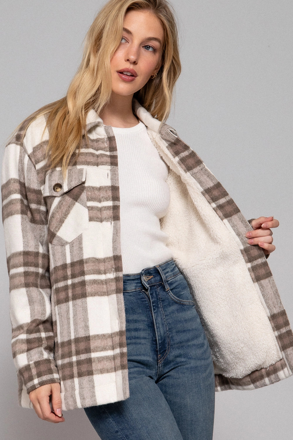 Brown Brushed Plaid Jacket