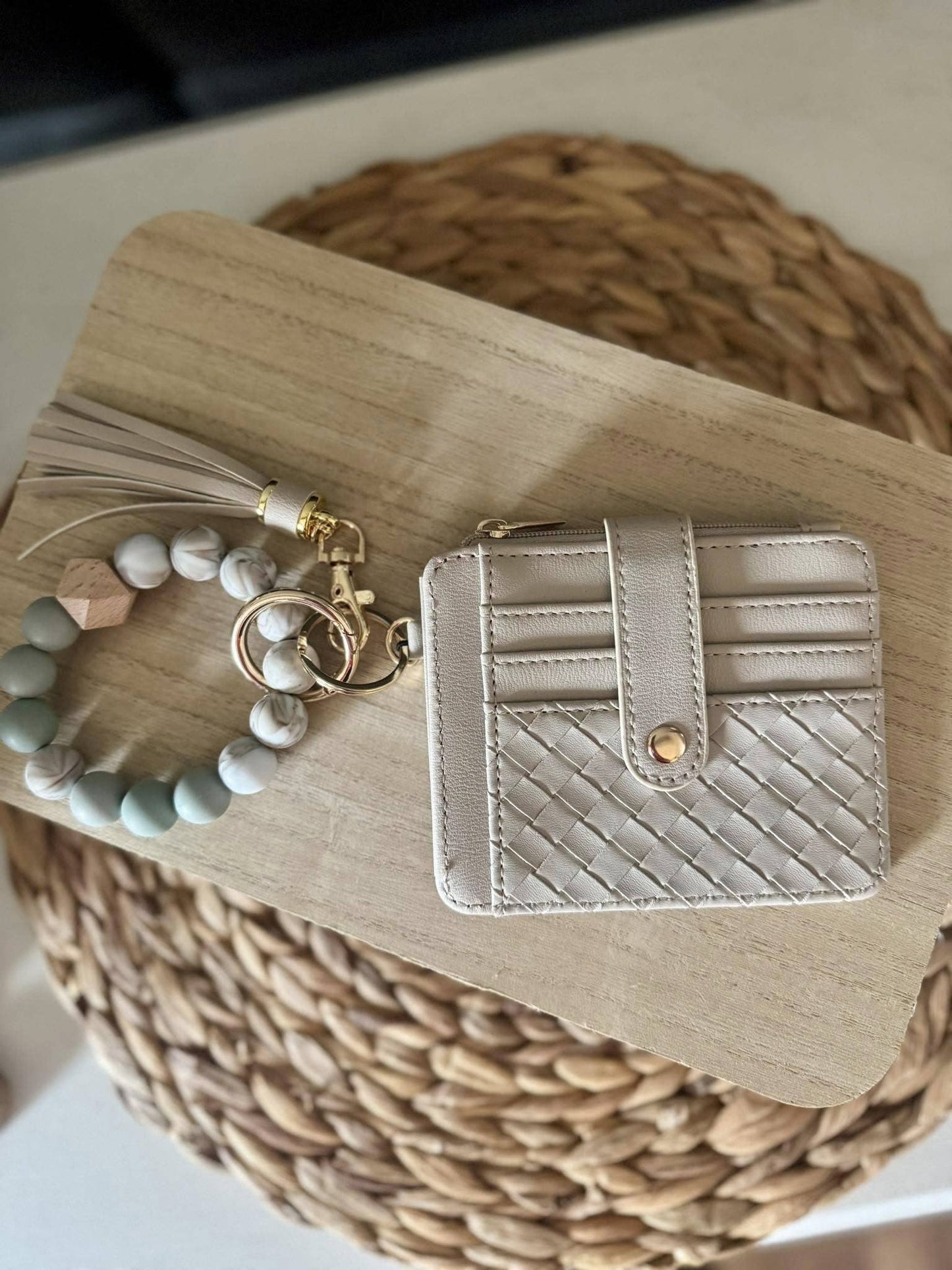 Quilted Beaded Keychain Bracelet Wallet