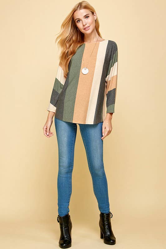 Olive + Camel Striped Dolman Top