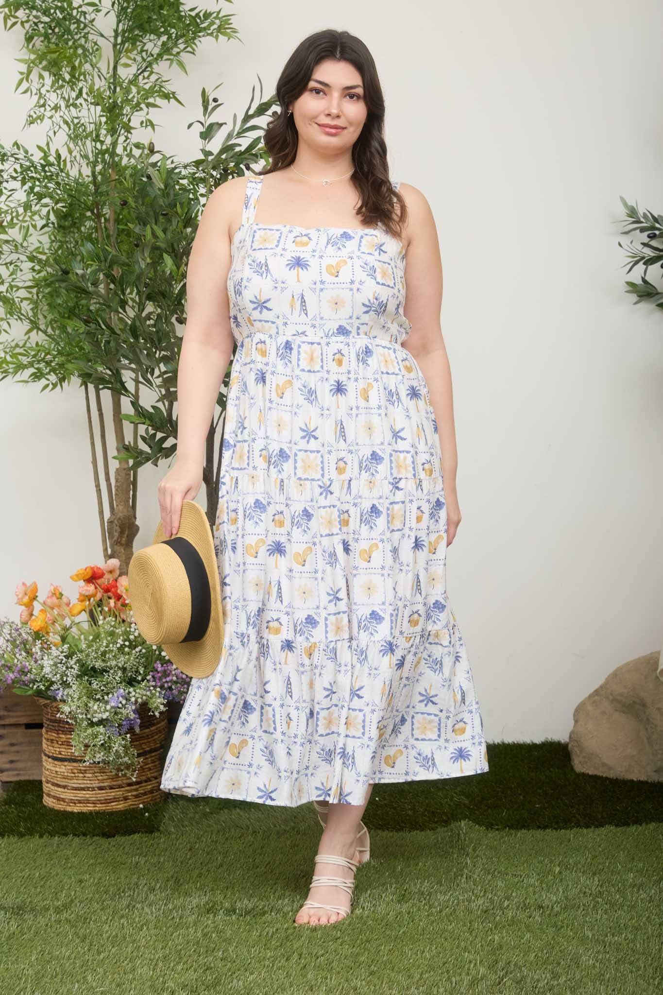 Paradise Motif Spaghetti Strap Maxi Dress