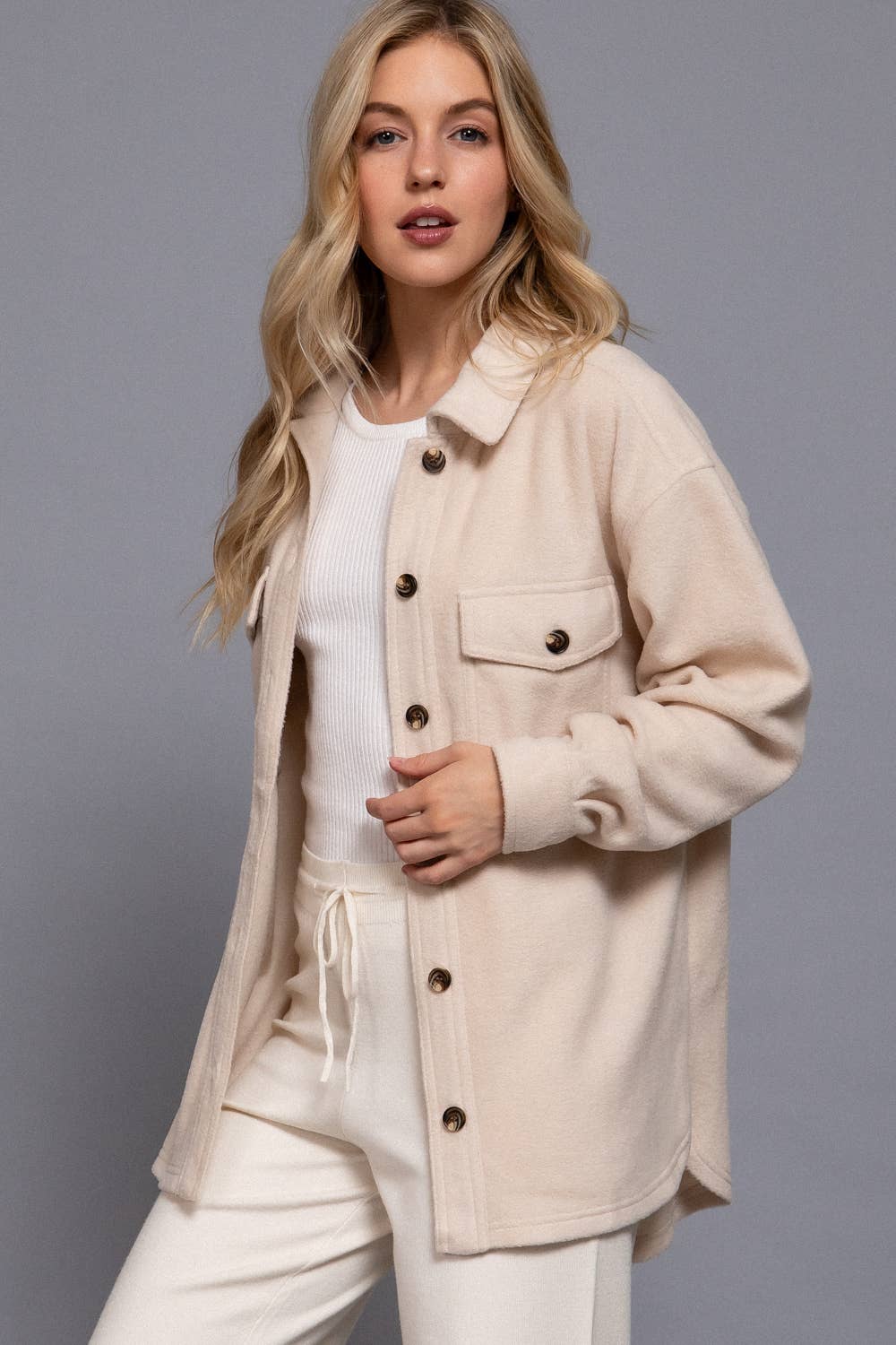 Cream Button Down Fleece Jacket