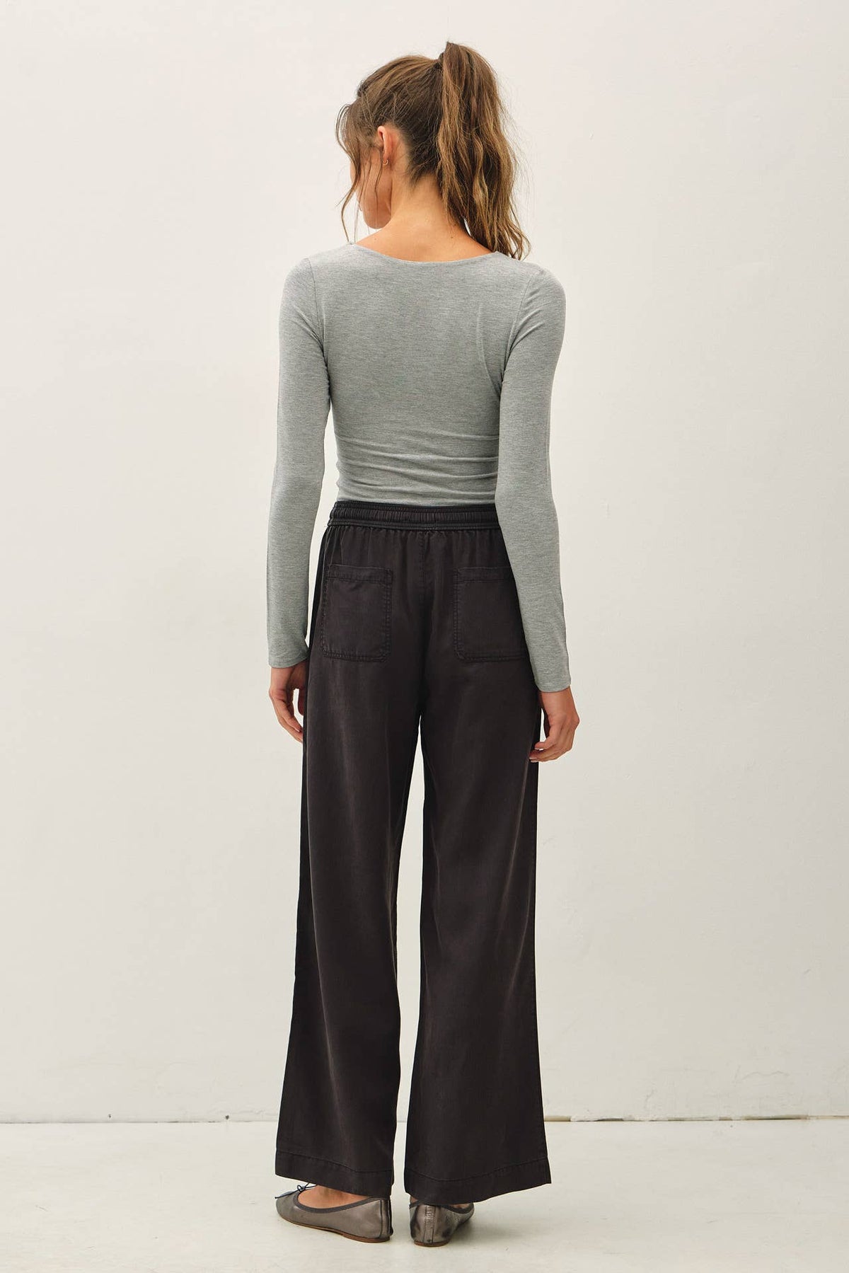 VINTAGE BLACK TENCEL WIDE LEG PANTS