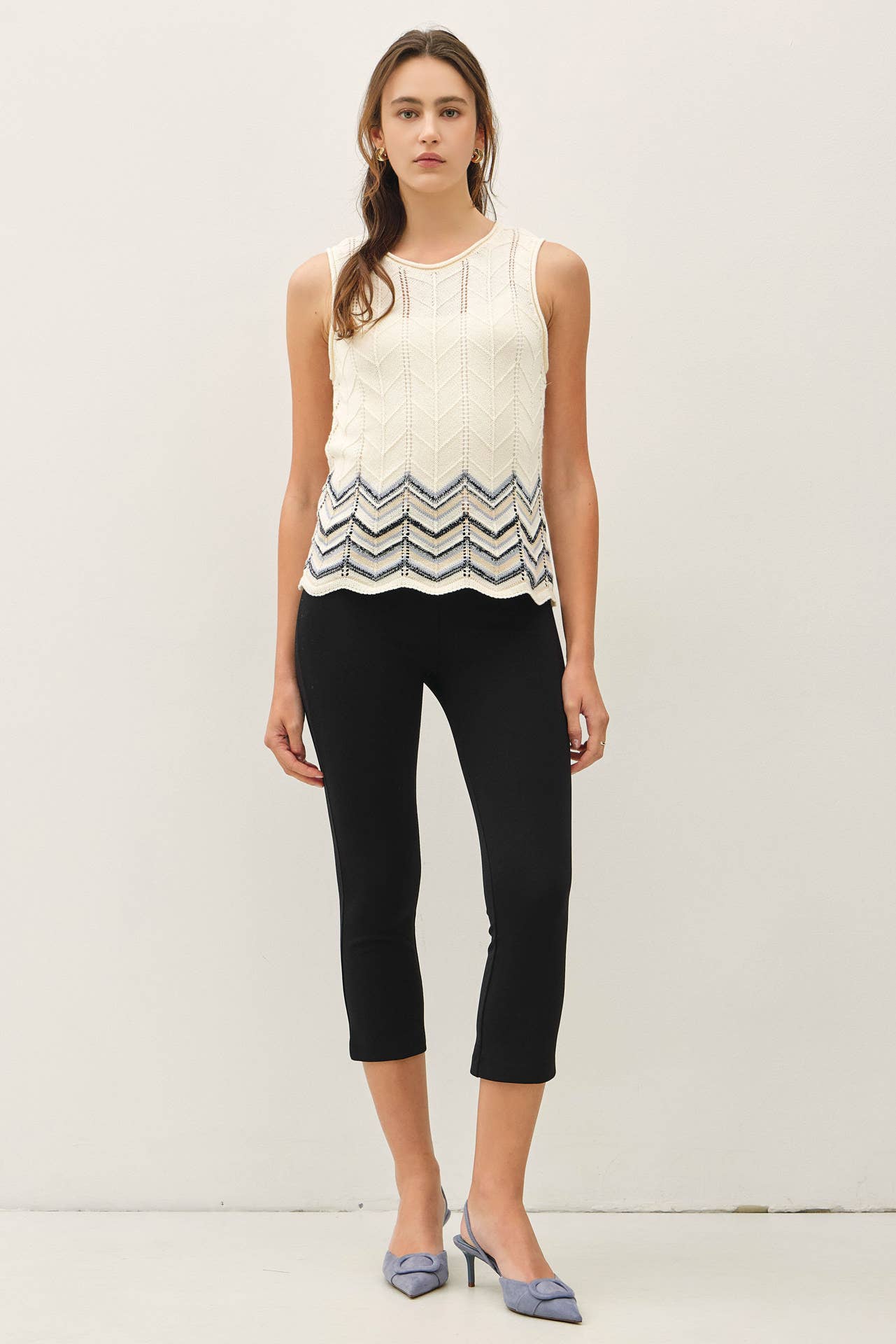 Indigo Chevron Knit Tank