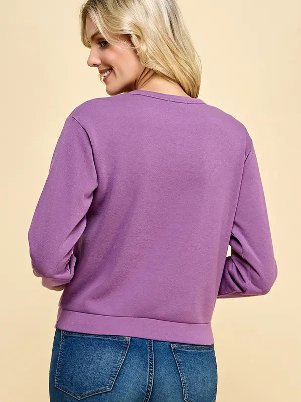 Purple Crew Neck Basic Sweatshirt