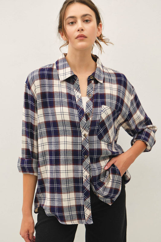 NAVY MASON PLAID FLANNEL SHIRT