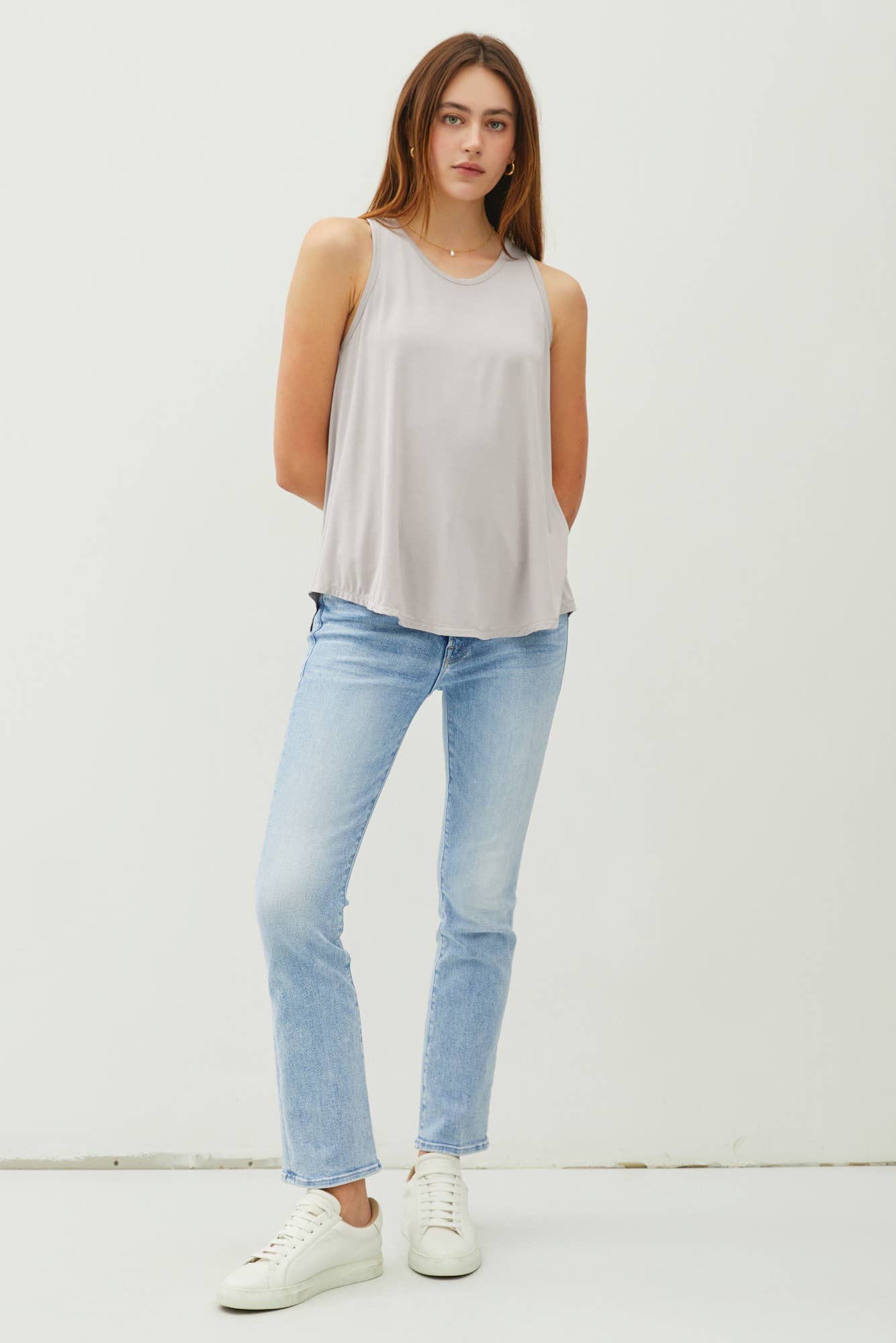 EARTH GREY SOFT FLOWY TANK TOP