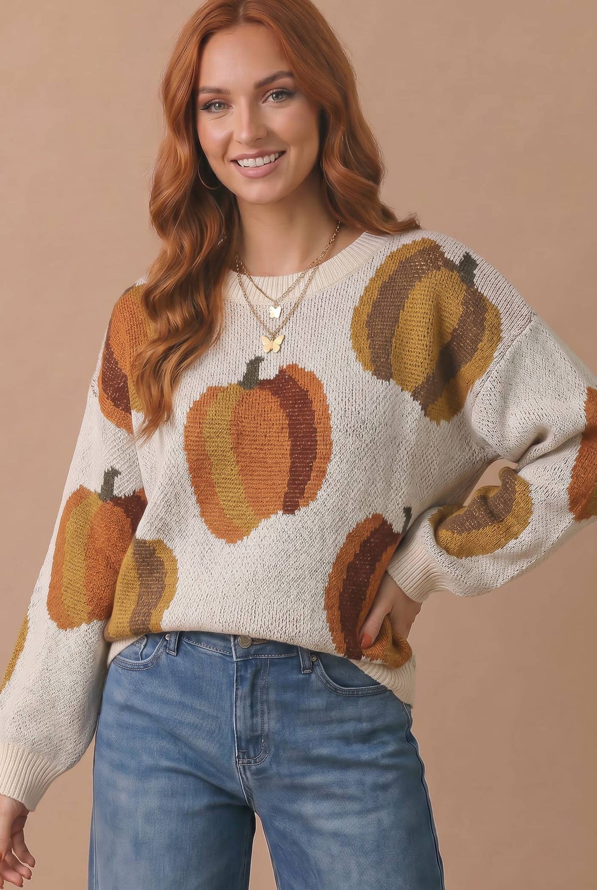 Drop Shoulder Pumpkin Sweater Top