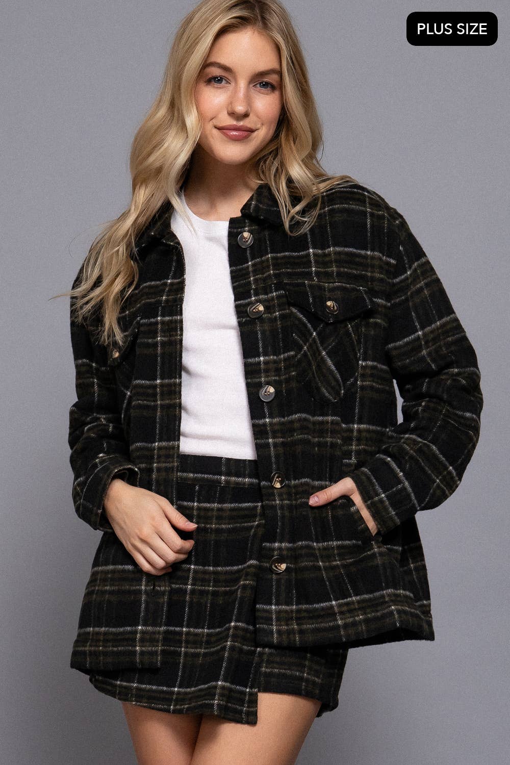 Black Brushed Plaid Jacket