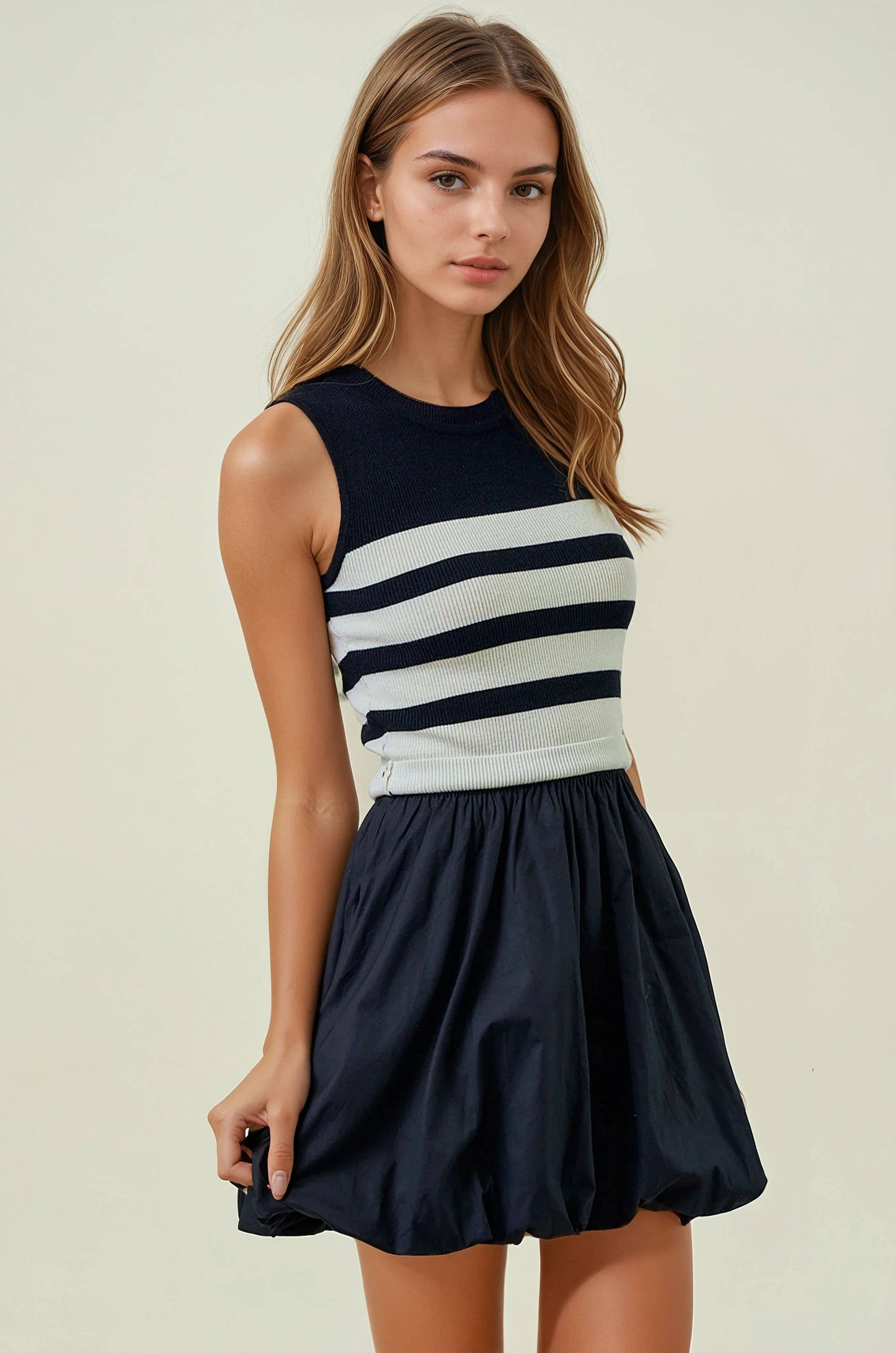 Striped Knit Bubble Hem Mini Dress