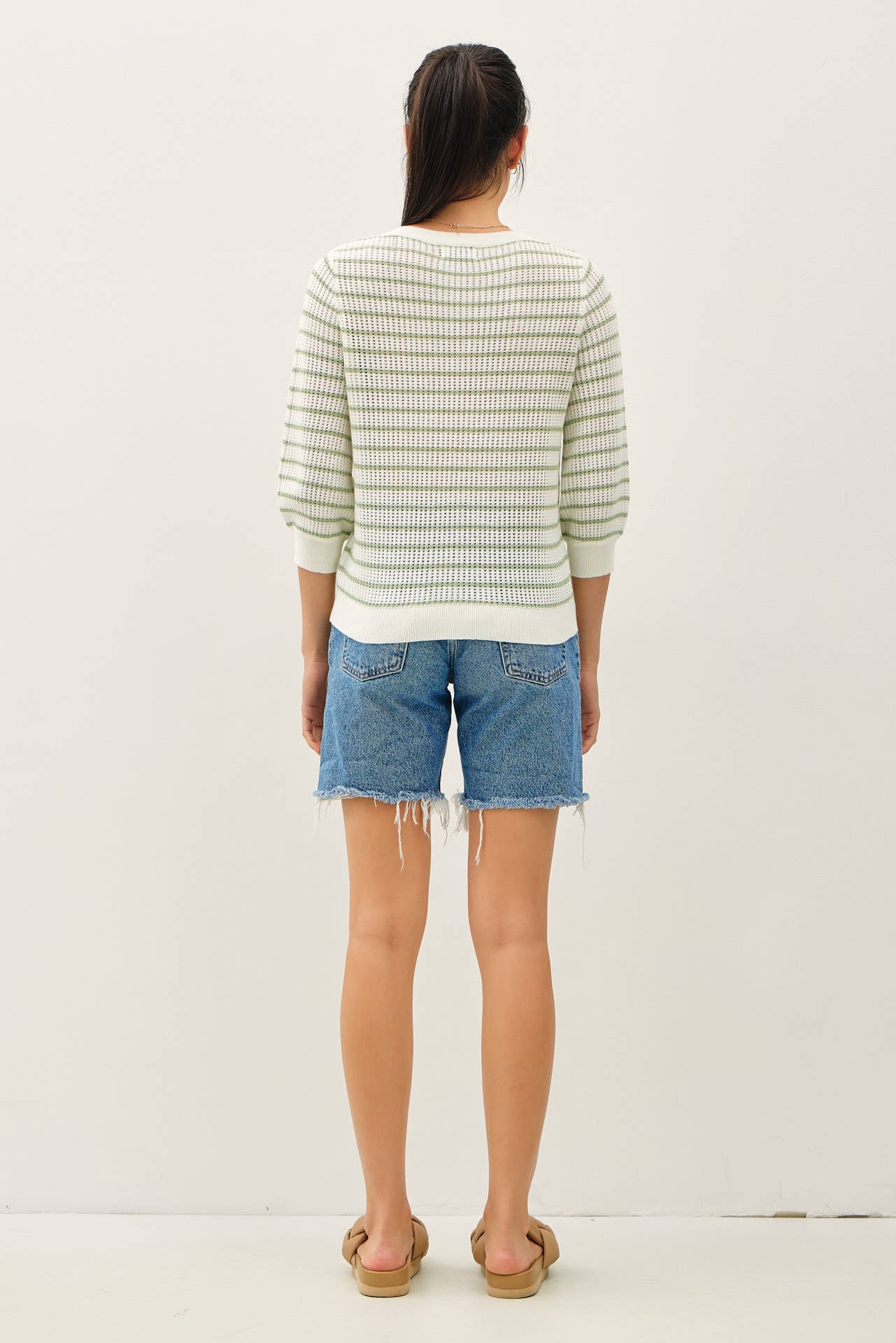 SAGE STRIPED 3/4 SLEEVE SWEATER